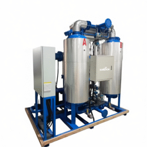 Blower-heated adsorption dryer with less than 2% loss